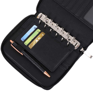 Saffiano deri A7 pano çift taraflı kart yuvaları ve 6 halka A7 halka deri bağlayıcılar için elastik bir kalem döngü ile yaprak uçmak - Product Image 1