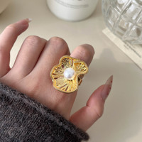 Bague ouverte vintage en pierre naturelle française pour femme, bague de luxe de niche avec fleur et perle, accessoires pour les doigts