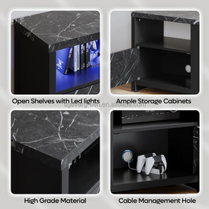 Meuble TV moderne de 75 pouces avec cheminée à DEL Centre de divertissement Design et armoires de rangement - Product Image 4