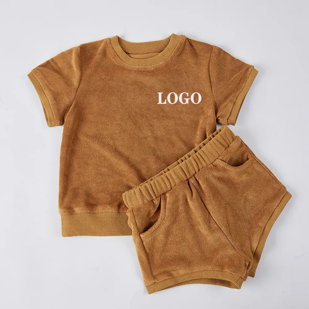 Conjunto de cuello redondo personalizado para niños pequeños, ropa de algodón, chándal de verano, 2 piezas