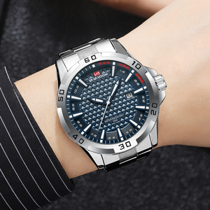 Fashion Mens Luxury Sport Watch Silver Tone Rotating Bezel Textured Dial Quartz Wristwatch with Date for Gift - Product Image 6