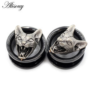 Alisouy 2 pièces, tunnels d'oreille en acier inoxydable, tête <span class=keywords><strong>de</strong></span> chat, crâne, croix, plugs, expanders, stretchers, boucles d'oreilles, gauges, bijoux <span class=keywords><strong>de</strong></span> piercing corporel - Product Image 4
