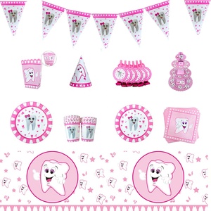 DAMAI Blue Pink Healthy Teeth Theme Party Paper Plate Set Boy Girl Birthday Party <b>Disposable</b> <b>Tableware</b> for Party Supplies - Product Image 1