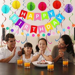 Striscione in lattice arcobaleno per compleanno, <span class=keywords><strong>6</strong></span> palline a nido d'ape, 8 spirali metalliche da appendere, impermeabile, resistente, per esterni, bestseller - Product Image 4