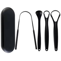 Nettoyant de Langue en Acier Inoxydable Noir Portable, Lavable et Étanche en Forme de U pour Éliminer la Plaque Lingual et les Surcharges – Idéal pour une Hygiène Buccale Optimale