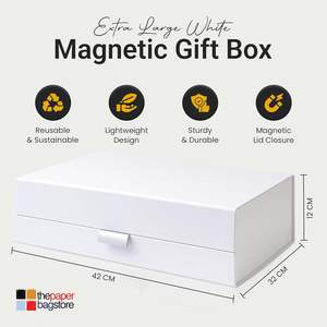 सफेद अतिरिक्त बड़ा लक्जरी चुंबकीय उपहार बॉक्स 42x32x12 सेमी पुनर्नवीनीकरण सामग्री कठोर बक्से आसान असेंबली चुंबकीय - Product Image 2