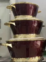 Luxuriöses Einfarbiges 3-teiliges Thermobehälter-Set 2,5L 4,5L 6,5L Isolierte Speisewärmer mit Edlem Goldrand Catering Servierbox
