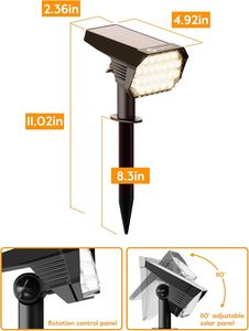 Black IP65 Waterproof Solar Garden Spot <b>Light</b> 24 SMD2835 <b>LEDs</b> 6000K Daylight Wireless Control for Outdoor Landscape Lighting - Product Image 6