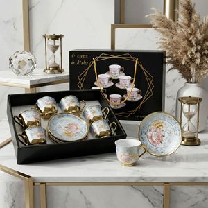 Juego de Tazas <span class=keywords><strong>y</strong></span> Platos de Cerámica con Diseño Floral, Chapado en Oro Europeo, 90 ml, Porcelana Premium, para <span class=keywords><strong>Café</strong></span>, Té, Regalo para la Hora del Té - Product Image 4
