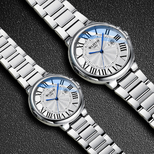 Romantic <strong>His</strong> <strong>and</strong> <strong>Hers</strong> Matching <strong>Watches</strong> Roman Numeral Dial Date Stainless Steel Couple Wristwatch - Product Image 4