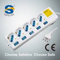 Prise multiple, multiprise, prise électrique 5 positions 10/16A Bipasso/schuko 250V~ avec 5 prises individuelles avec protection contre les surcharges