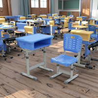 Meubles scolaires réglables sur mesure, ensembles de bureaux et chaises pour l'école primaire, dessus de table en plastique, bureaux et chaises pour élèves à manivelle
