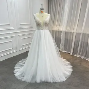 Wholesale Modern Sequined Embroidered Lace Wedding Dress Custom Plus Size Fully Lined Fashionable Soft Tulle Chapel Train Gown