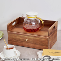 Boîte de rangement et station à thé en bois d'acacia avec tiroir et compartiments pour sachets de café et de thé