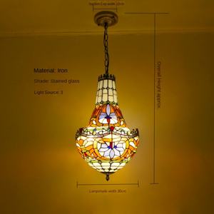 Lámpara de Techo de Vidrio Tiffany Hecha a Mano, Estilo Retro Creativo, Nueva Lámpara Colgante Mediana para Restaurante, Cafetería o Bar - Product Image 6