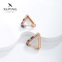 مجموعة أقراط XUPING بالجملة، أقراط ذهبية اللون مطلية بشكل مثلث متعددة الألوان مع أحجار الزركونيا المكعبة، مجوهرات نسائية عصرية وزاهية