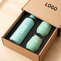 Ensemble de 3 pièces en acier inoxydable avec logo personnalisé : Bouteille isotherme, Gobelet et Tasse à café – Cadeau d'entreprise en coffret