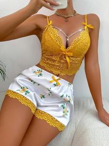 Set di <span class=keywords><strong>Pigiama</strong></span> <span class=keywords><strong>Sexy</strong></span> <span class=keywords><strong>in</strong></span> Pizzo, Completo Loungewear e Lingerie per Donne con Canotta e Pantaloncini, Alla Moda e Attraente - Product Image 3