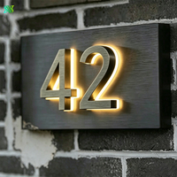 Plaque de numéro de maison 3D éclairée par LED pour extérieur, personnalisée, rétroéclairée, pour montage sur mur en briques