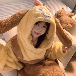 <span class=keywords><strong>In</strong></span> peluche ragazza carina con cappuccio <span class=keywords><strong>in</strong></span> <span class=keywords><strong>pile</strong></span> di corallo <span class=keywords><strong>pigiama</strong></span> da donna autunno inverno con indumenti da notte caldi ispessiti da notte - Product Image 5