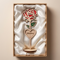 Ornement en contreplaqué personnalisé en forme de rose pour la fête des mères |   Support à fleurs découpé au laser avec plaque en forme de cœur |   Cadeau personnalisé pour maman
