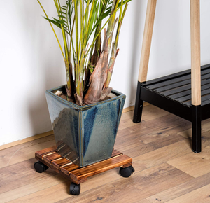 Supports à plantes en bois carrés, déplaceur de pots de fleurs, <span class=keywords><strong>support</strong></span> à plantes avec <span class=keywords><strong>support</strong></span> à fleurs carré en bois verrouillable - Product Image 2