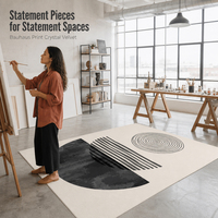 Tapis géométrique Bauhaus en velours personnalisé, noir et blanc, imprimé, antidérapant, tapis de sol doux, tapis de salon, décoration artistique moderne, grand format