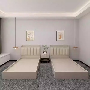 Juego de Muebles de Dormitorio Modernos y Económicos, Diseño de Paneles de Madera, Estructura de Cama con Plataforma, Cabeceras Tapizadas, Espuma Viscoelástica, para Apartamento - Product Image 3
