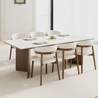 Rosegia ZCZ0652 Mesa de Comedor Moderna de 6 Plazas, Ensamblada a Mano, Ecológica, con Chapa de Nogal Sólido y Tapa de Mármol, para Hogar u Hotel