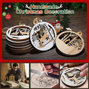 Juego <span class=keywords><strong>de</strong></span> 8 Adornos <span class=keywords><strong>Navideños</strong></span> <span class=keywords><strong>de</strong></span> Reno <span class=keywords><strong>de</strong></span> Madera Ecológicos Tailai, Adornos Redondos Hechos a Mano con Purpurina para Colgar en la Pared Interior - Product Image 5