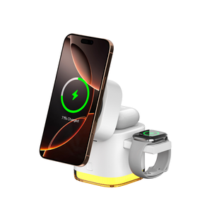 360 grados RGB luz Universal carga rápida 15W soporte magnético plegable auricular reloj teléfono <span class=keywords><strong>4</strong></span> en 1 cargador inalámbrico - Product Image 1