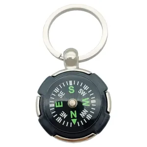 Custom metal compass keychain field camping guide key buckle can laser company brand logo