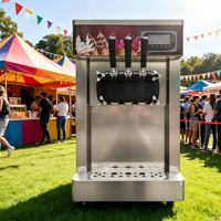 Commerciële aanrechtmodel soft-serve ijsmachine met 3 smaken fruit, snelle koeling, roestvrij staal, GMCC compressor R410a