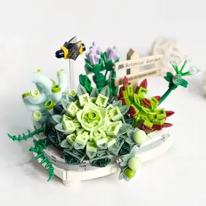 Bloxx 2023新款塑料积木玩具花块礼品花系列积木多汁植物花盆礼品