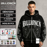 Sweat à capuche zippé personnalisé pour homme, style streetwear, épais, double fermeture éclair, coupe oversize, délavé à l'acide, avec strass, effet vintage et usé