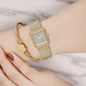 Reloj de Diamantes de Lujo para Mujer, Venta al por Mayor OEM, Logotipo Personalizado, Correa Chapada en Oro, Diamantes Cultivados en Laboratorio, Resistente al Agua 30M - Product Image 1