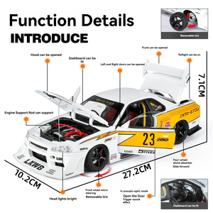 Coche de Juguete de Metal de Colección, Modelo a Escala 1:18 del <span class=keywords><strong>Nissan</strong></span> <span class=keywords><strong>GTR</strong></span> R34 Skyline, con Sonido y Luz, 4 Puertas Abatibles - Product Image 3