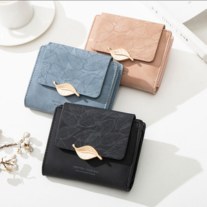 Cartera Corta para Mujer, Estilo Europeo y Americano, Retro, de PU Esmerilado, con Hebilla de Hoja Metálica, Cierre de Cremallera, Plegable, Tarjetero - Product Image 1