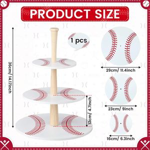 Wooden three-tier cake stand, solid wood baseball-shaped decorative cake tray, cupcake stand, <b>desktop</b> <b>shelf</b> - Product Image 4