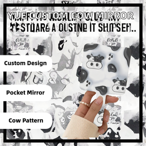 Miroir de maquillage portable carré avec logo personnalisé, motif vache laitière, mini miroir cosmétique à poignée pour cadeau beauté - Product Image 2