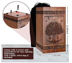 Özel ahşap kremasyon çömleği insan külleri için hayat ağacı cenaze külü vazosu yetişkin kadın erkek Pet köpek kutusu gömme tabut & kadife çanta - Product Image 4