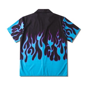 2025 Hawaiian con stampa blu a maniche corte Casual da uomo con stampa transfrontaliera nuova di zecca tinta in pianura da spiaggia - Product Image 3