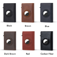 Dropshipping Carbon Fiber Leather Tracker Aluminium Mini Business Credit Card Holder Magnet Wallet Case Billeteras Inteligentes