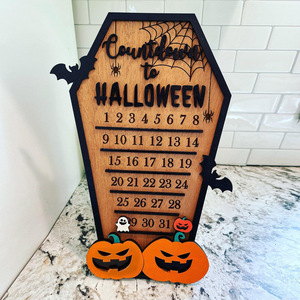 Calendrier de compte à rebours de cercueil de décoration d'halloween personnalisé transfrontalier ornements bricolage calendrier de l'avent de bloc de bois <span class=keywords><strong>mobile</strong></span> - Product Image 2
