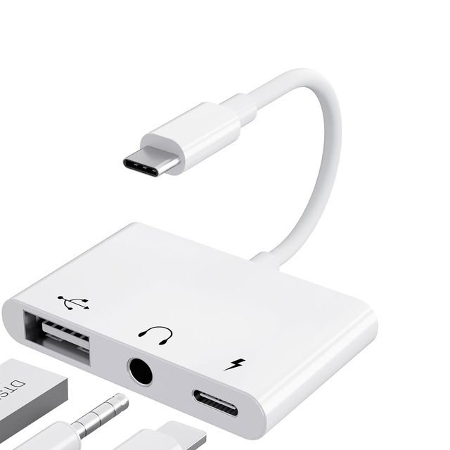 Multifunctional Fast Charging 3 in 1 Female OTG Cable USB C to 3.5mm Jack Headphone type c Adapter with Charger