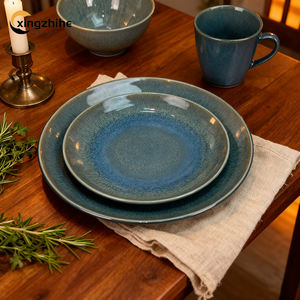 Service de table en céramique moderne <span class=keywords><strong>bleu</strong></span> en grès de 16 pièces avec glaçure réactive écologique, compatible lave-vaisselle et four, pour un usage domestique - Product Image 6