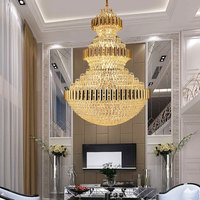 Lustres en cristal doré traditionnels longs et grands pour villa, avec télécommande, luminaires suspendus de luxe pour salon