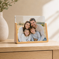 Cadre photo en acrylique vierge pour sublimation avec support en bois, personnalisable par transfert thermique