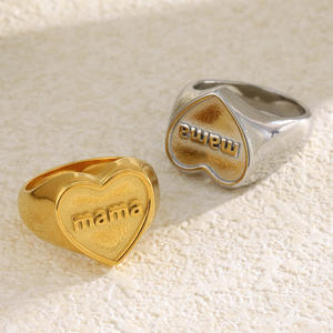 Anillos de Acero Inoxidable con Baño de Oro de 14k, Diseño de Corazón Plano, Hipoalergénicos, Talla Grande, Estilo Moderno, Venta al por Mayor, Modelo <span class=keywords><strong>Benjamin</strong></span> Nugget - Product Image 4