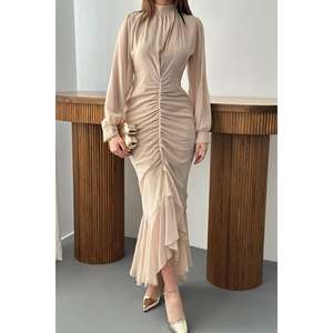 Robe de soirée en mousseline beige avec fronces sur le devant – Vente en gros - Product Image 2